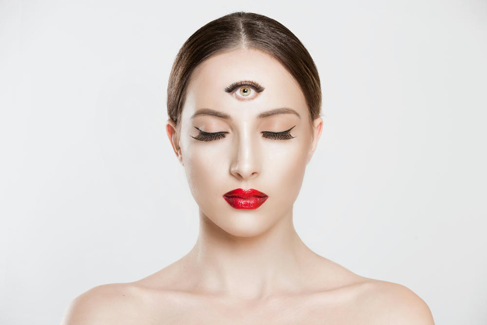 women with red lipstick with third eye open