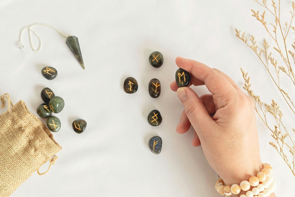 Set of rune stones for divination and fortune telling.