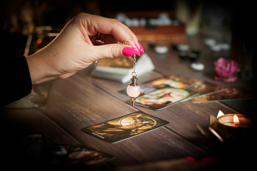View of tarot card on the table, fortune telling and predictions.