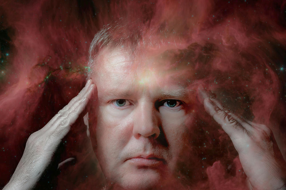 Man in universe thinking 
