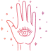 hand raised with eye in the center of the palm surrounded by stars