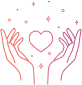 pair of psychic hands with heart floating between them surrounded by stars